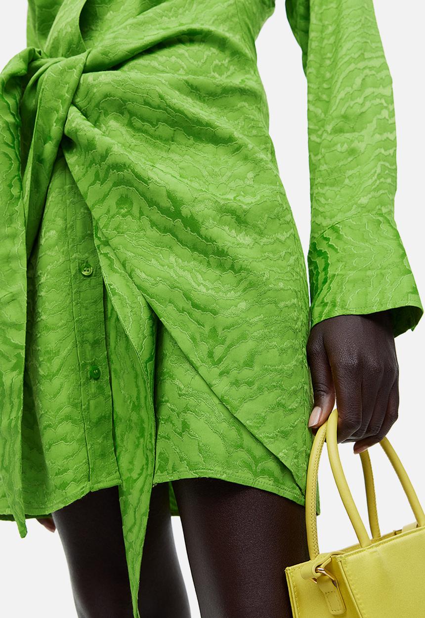 H&M - Tie-detail shirt dress - green crocodile patterned