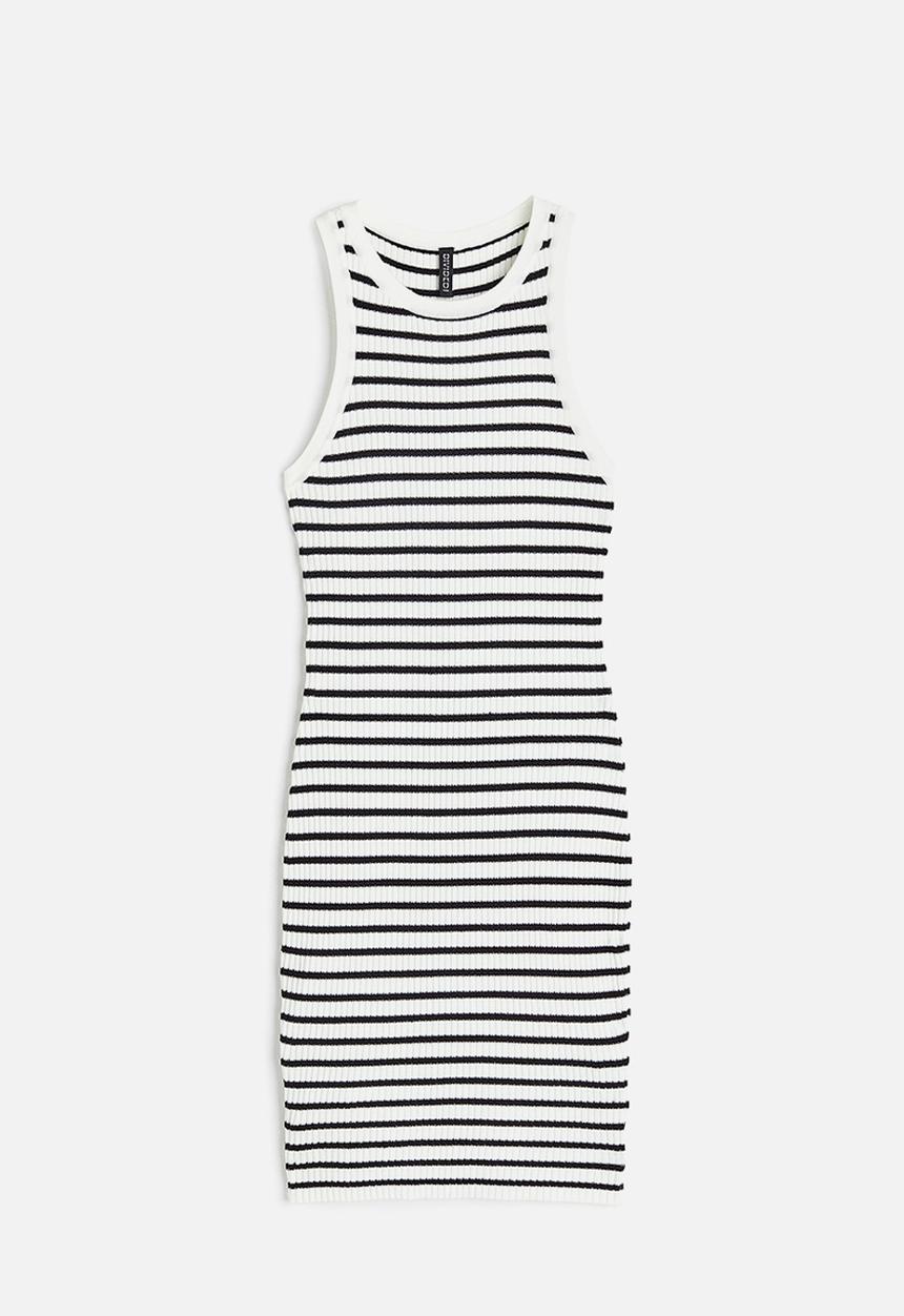 H&M - Rib-knit bodycon dress - white striped 