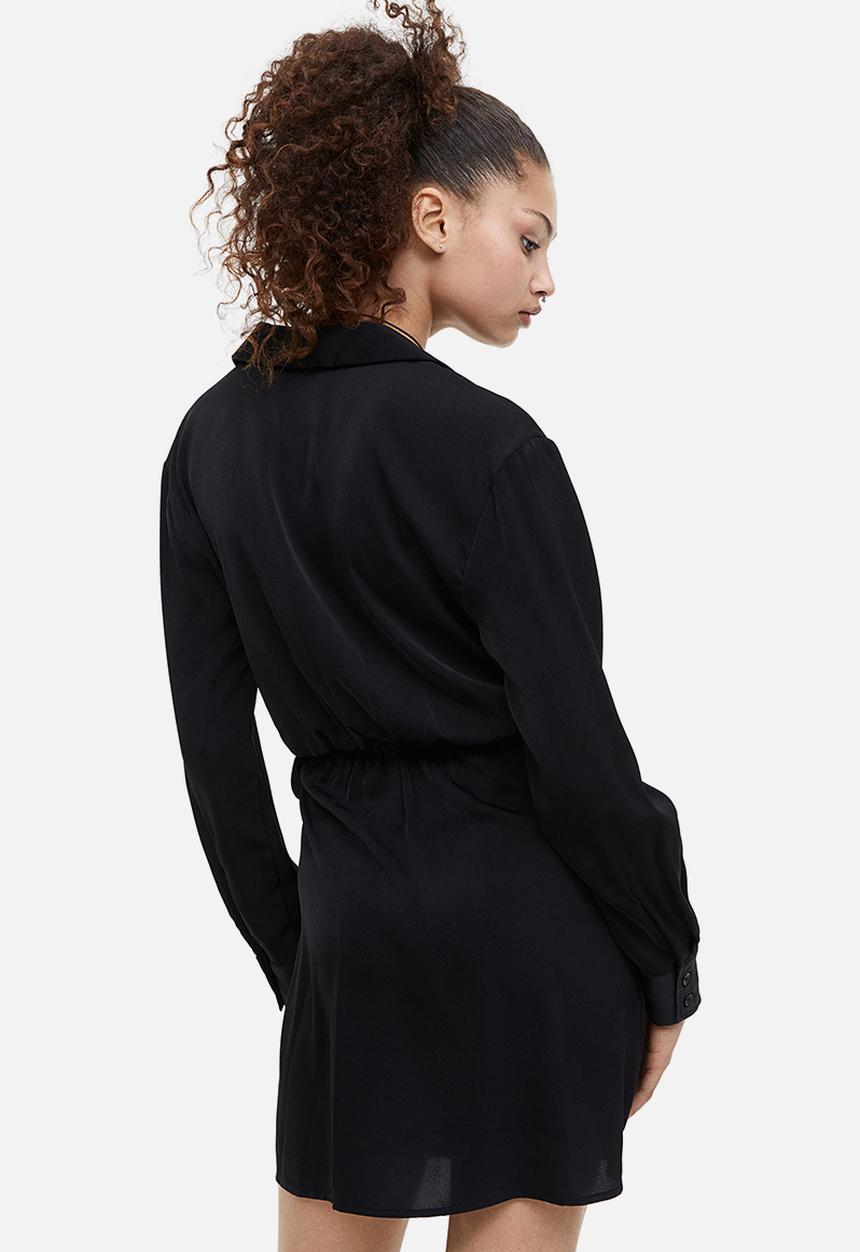 H&M - Satin wrap shirt dress - black