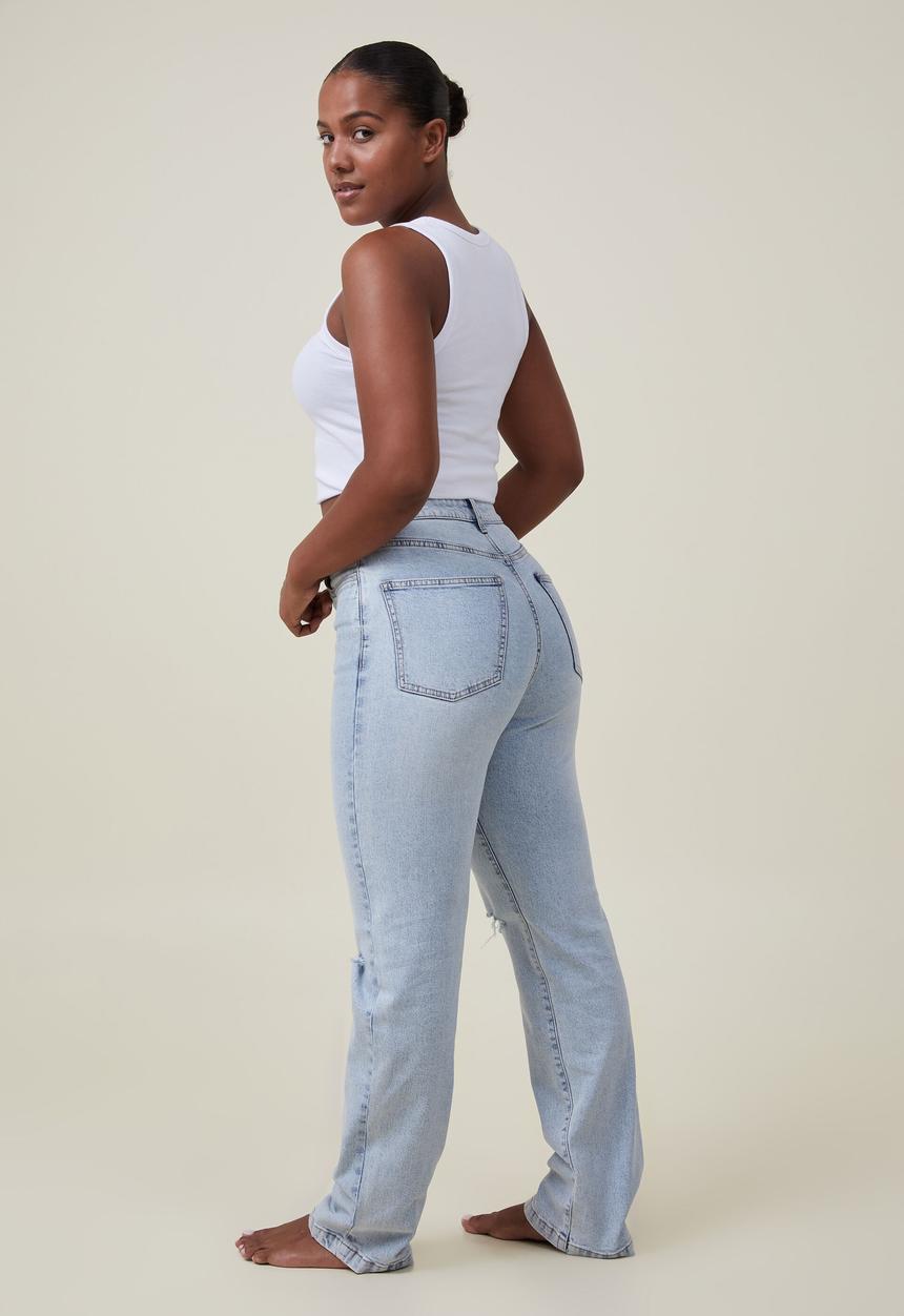 Cotton On - Curvy stretch straight jean - palm blue rip