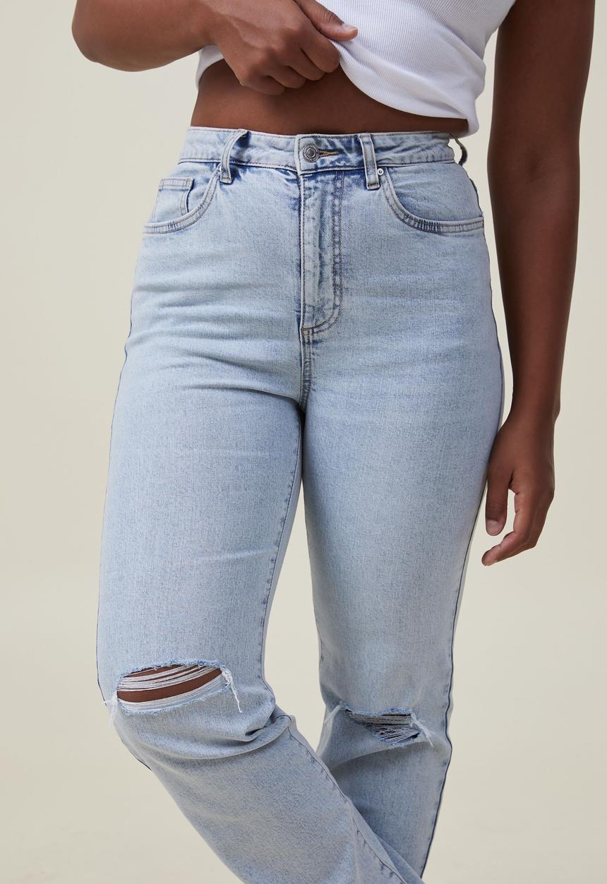 Cotton On - Curvy stretch straight jean - palm blue rip