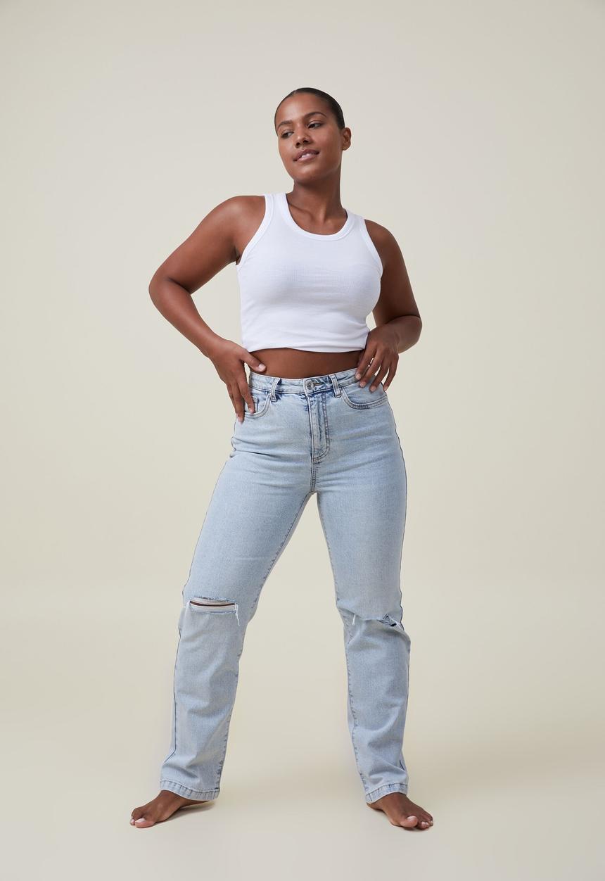 Cotton On - Curvy stretch straight jean - palm blue rip