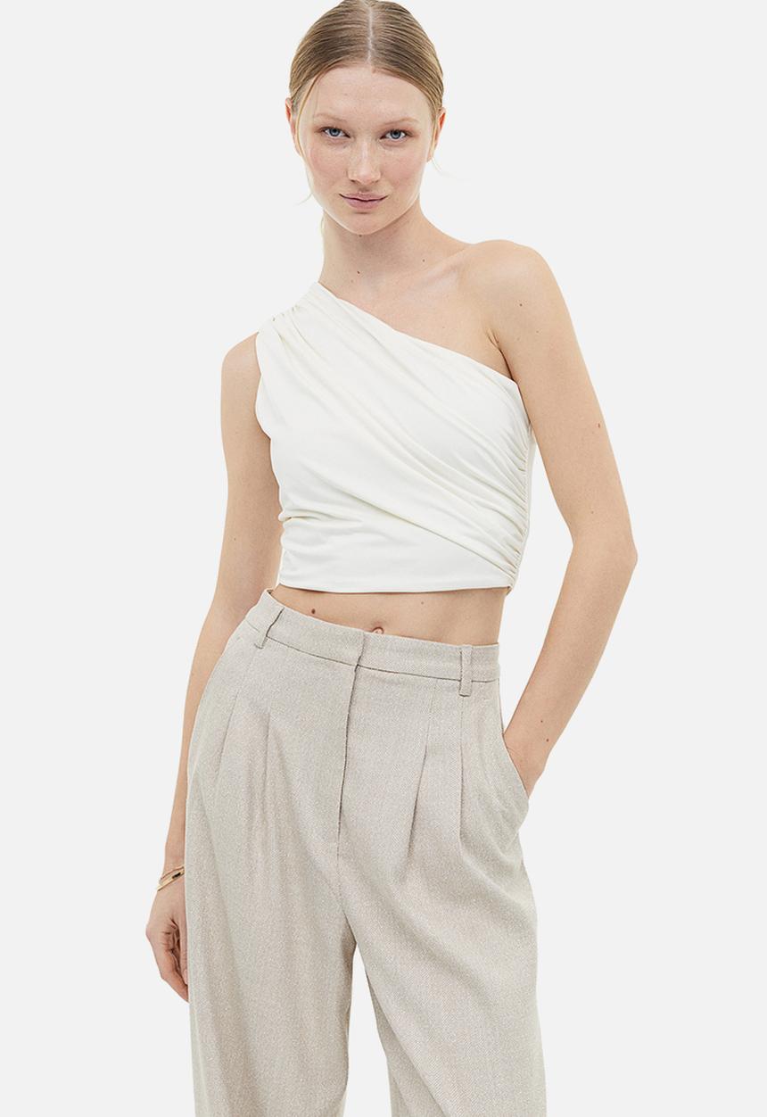 H&M - Gathered one-shoulder top - cream 