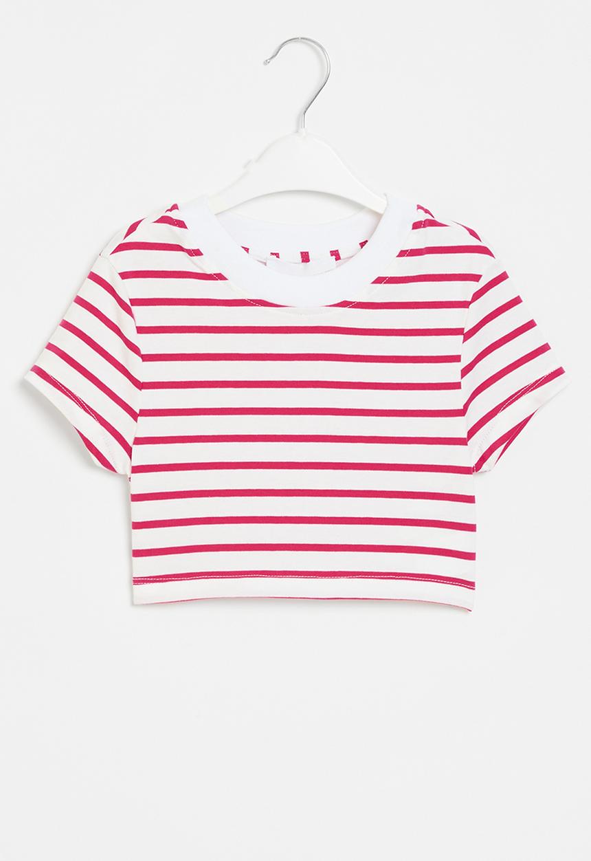 Superbalist - Stripe crop tee - red & milk