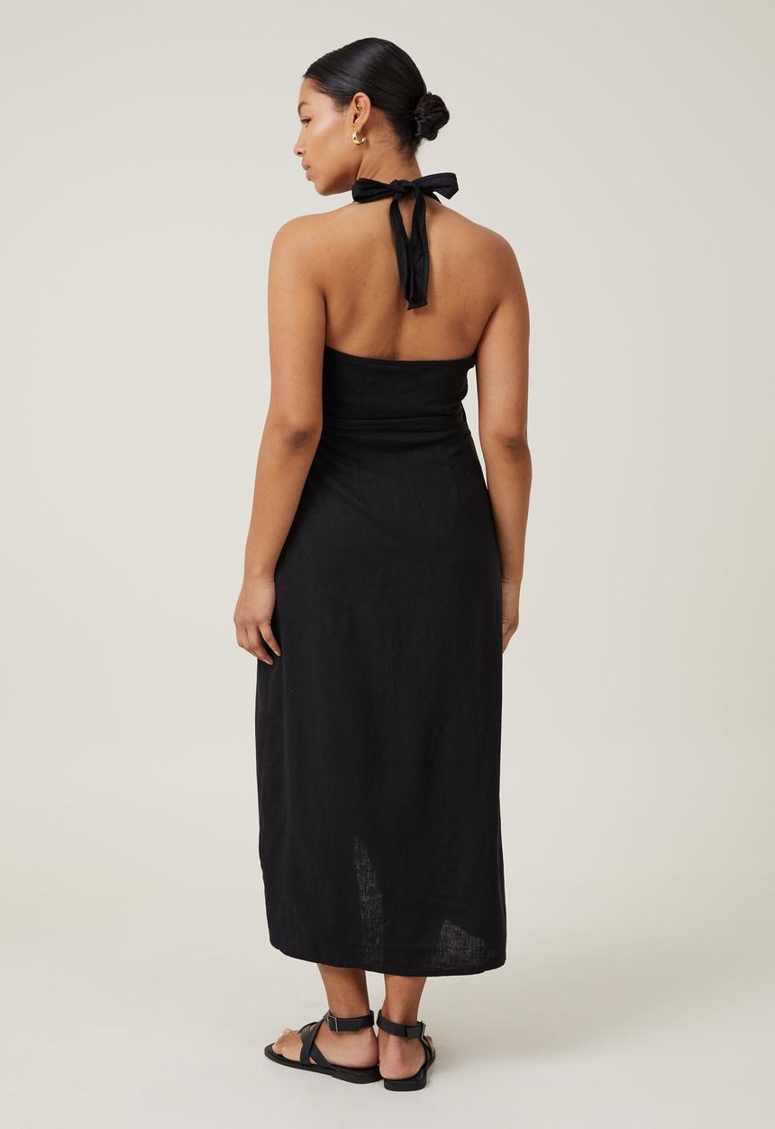 Cotton On - Haven halter wrap midi dress - black