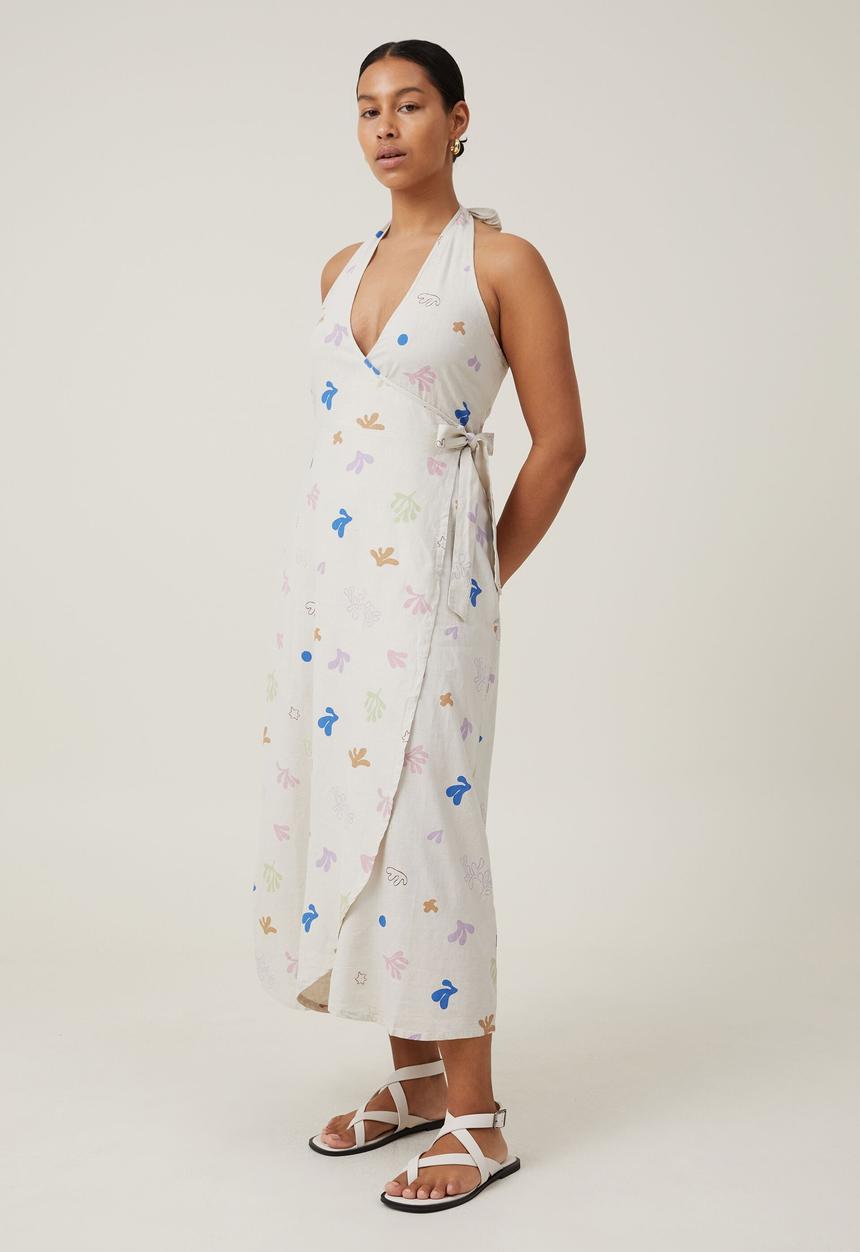 Cotton On - Haven halter wrap midi dress - carissa coral multi