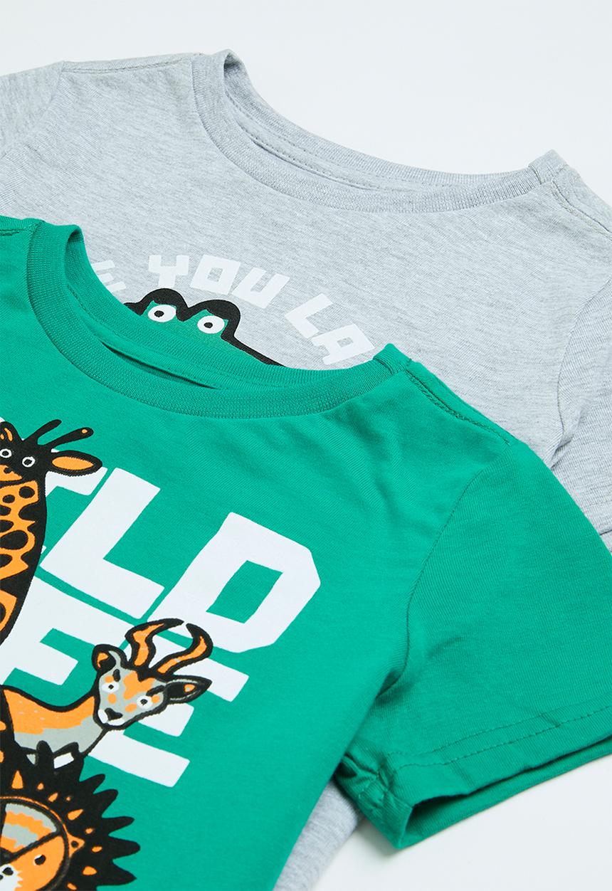 Pop Candy - 2 Pack printed tee - holly green & grey