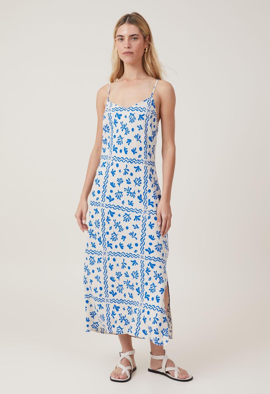 Cotton On - Haven slip midi dress - blue coral border
