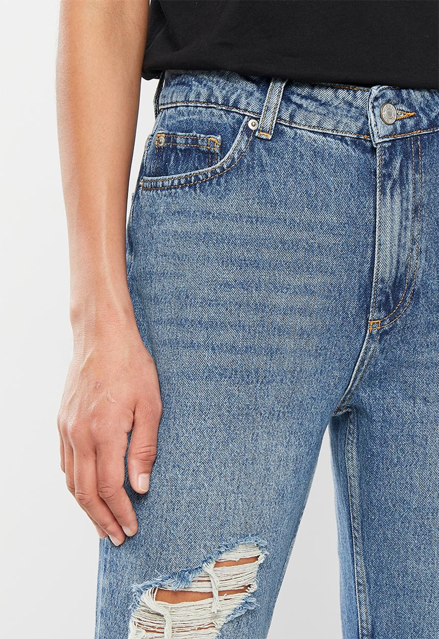 Trendyol - High rise ripped bootcut jeans - blue