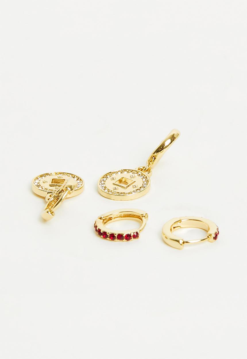 Rubi - 2pk mid earring - gold plated red dia medallion