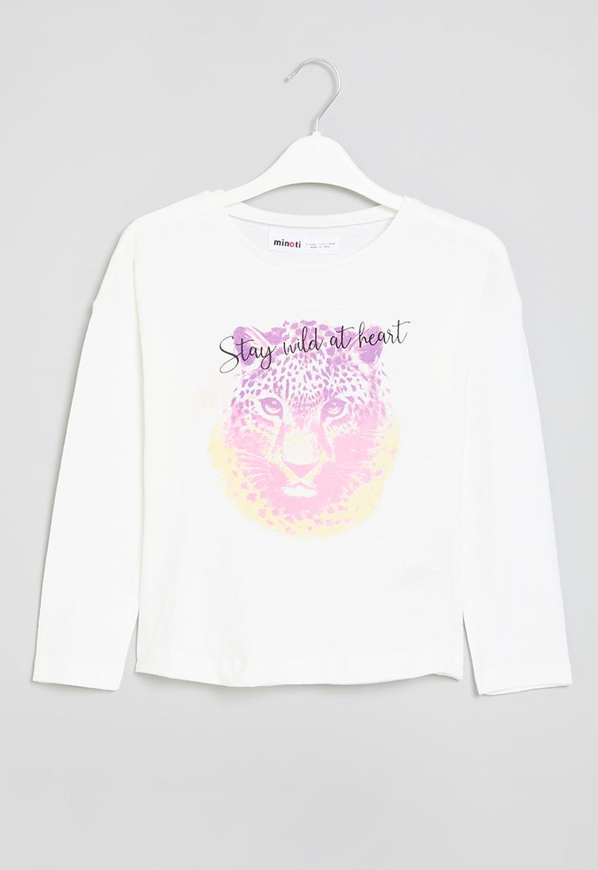 MINOTI - Girls basic stay wild graphic long sleeve top - white 