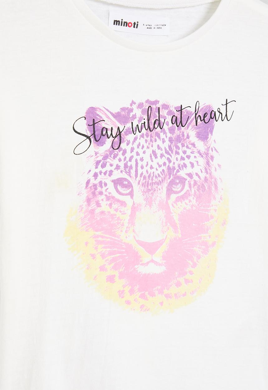 MINOTI - Girls basic stay wild graphic long sleeve top - white 