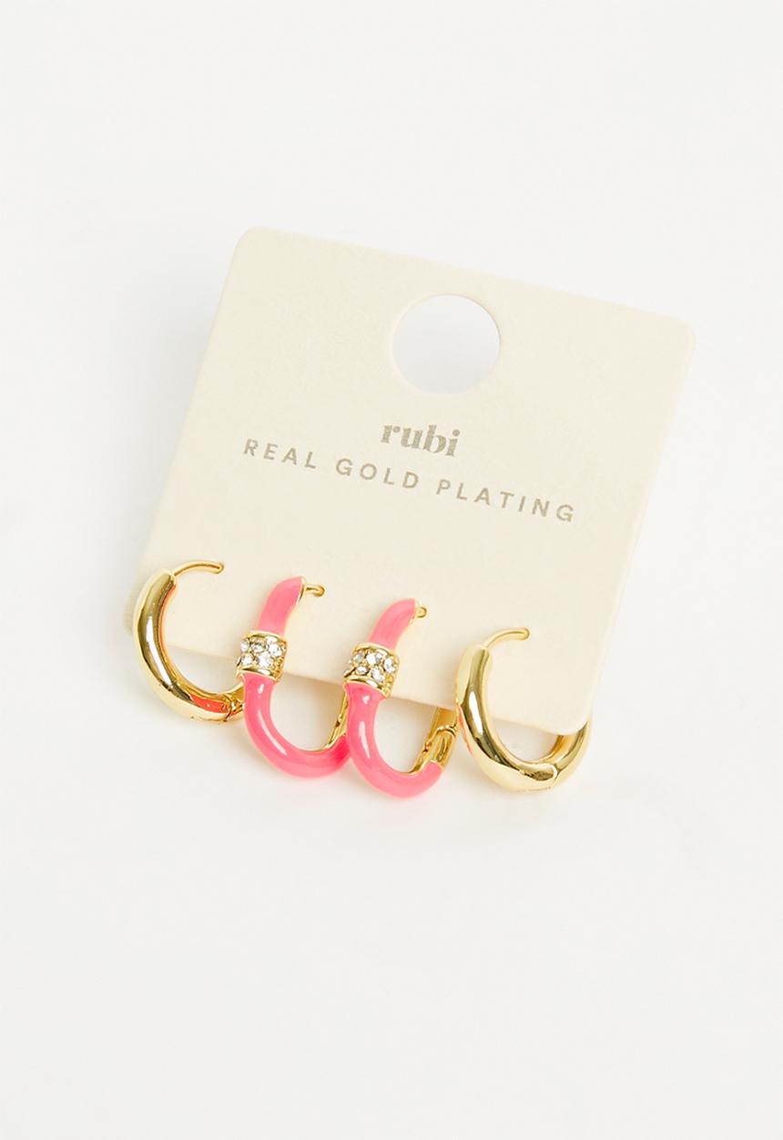 Rubi - 2pk mid earring - gold plated pink dia hoop