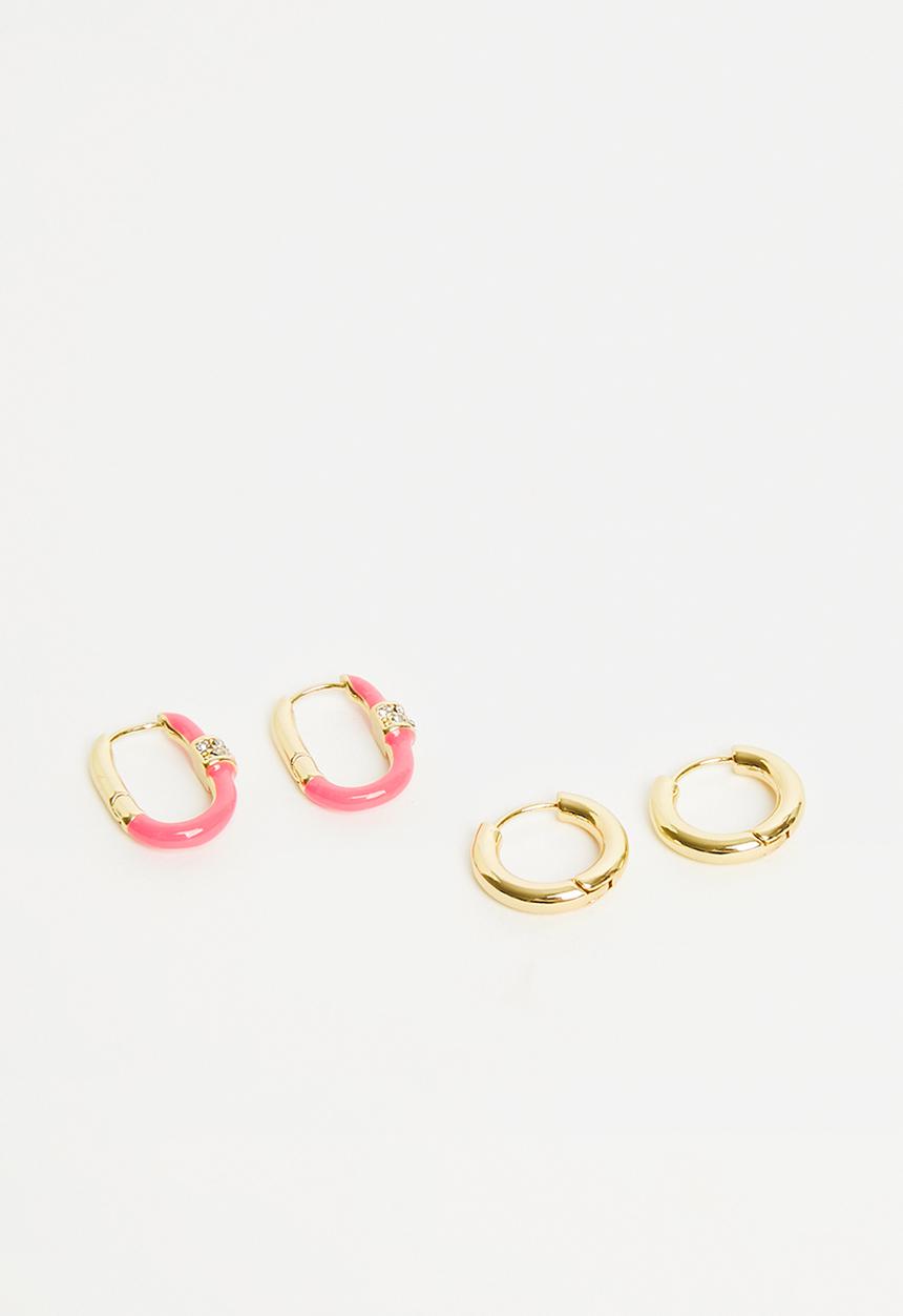 Rubi - 2pk mid earring - gold plated pink dia hoop