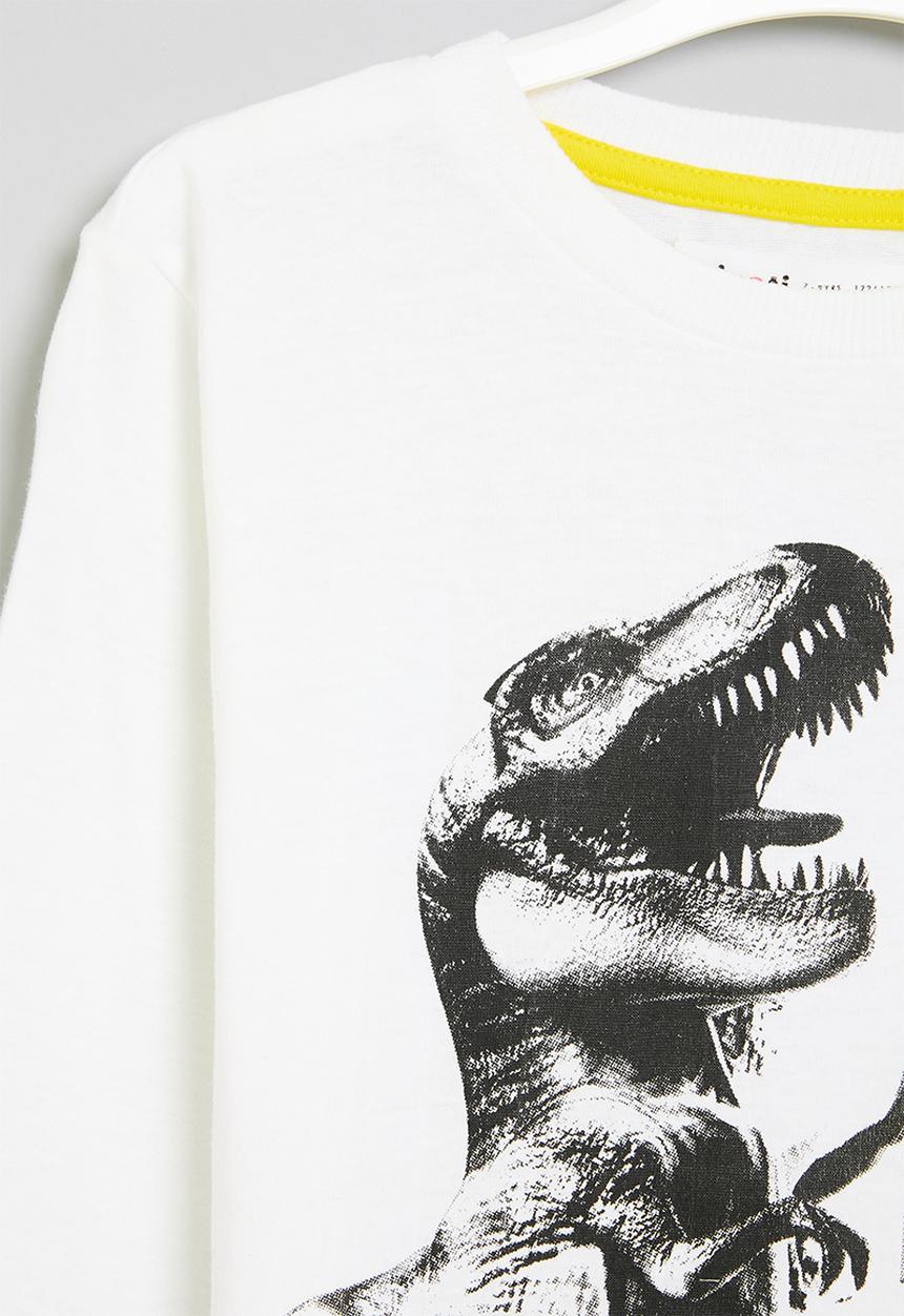 MINOTI - Boys basic dino long sleeve graphic top - white 