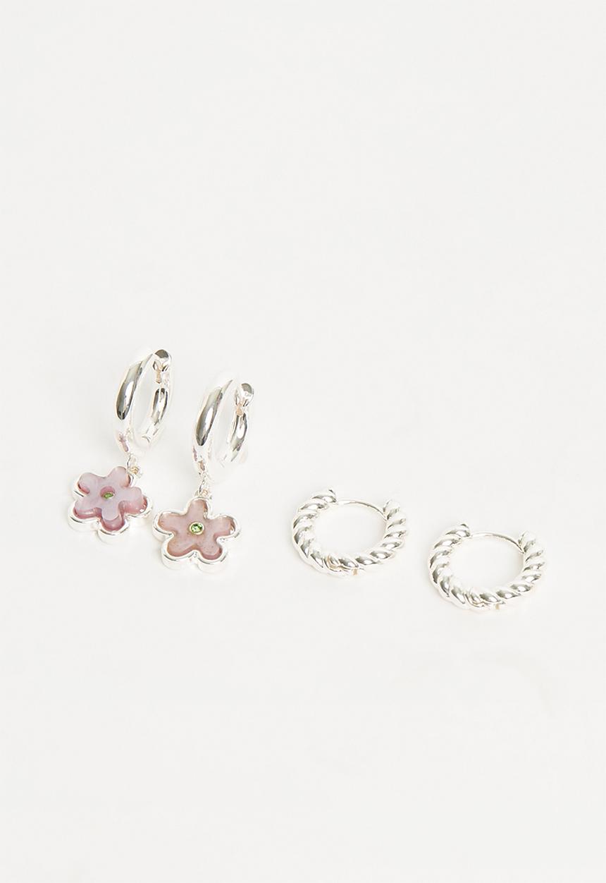 Rubi - 2pk mid earring - sterling silver plated purple retro flower