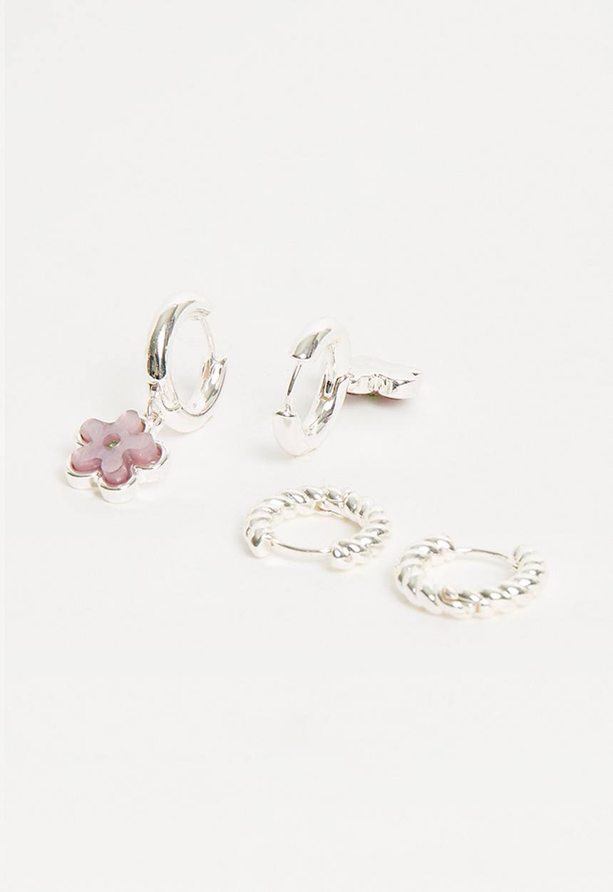 Rubi - 2pk mid earring - sterling silver plated purple retro flower
