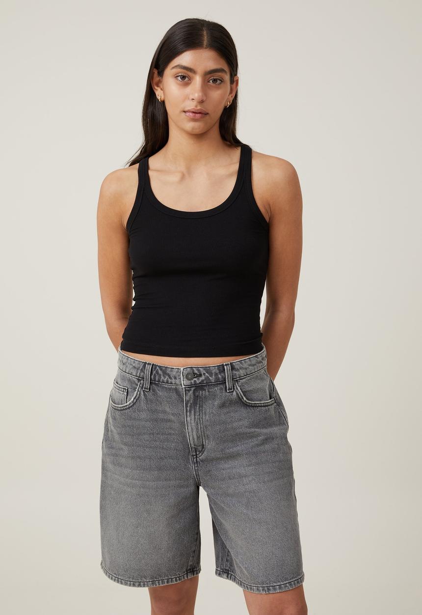 Cotton On - Super baggy denim jort - shadow grey