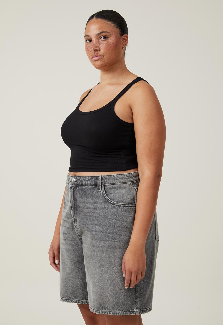 Cotton On - Plus super baggy denim jort - shadow grey