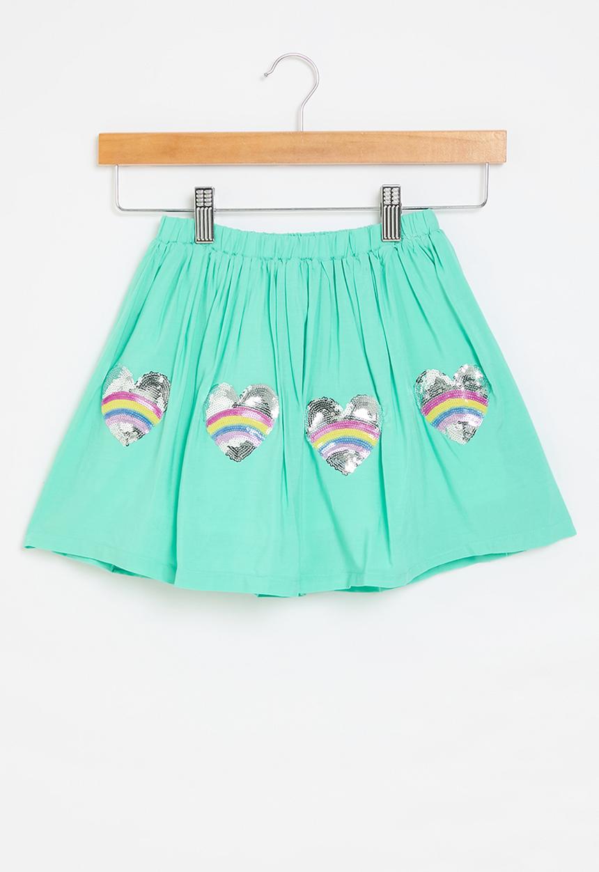 MINOTI - Cotton skirt with mesh underlay and sequins - green 
