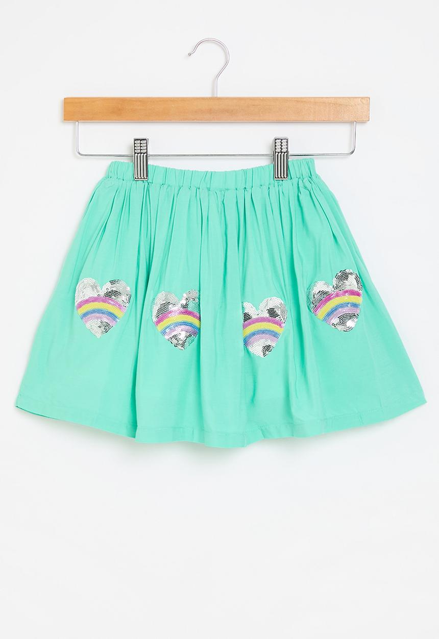 MINOTI - Cotton skirt with mesh underlay and sequins - green 