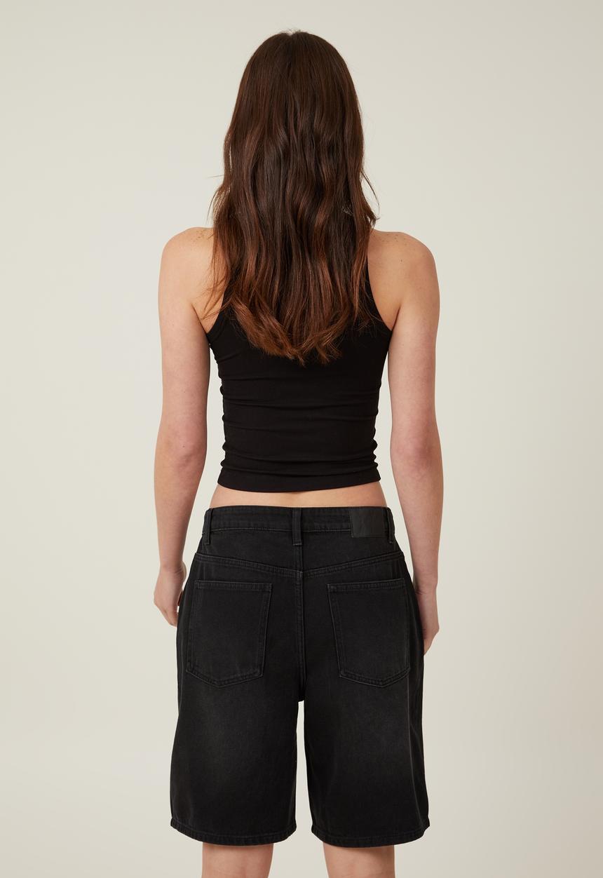 Cotton On - Super baggy denim jort - black pepper