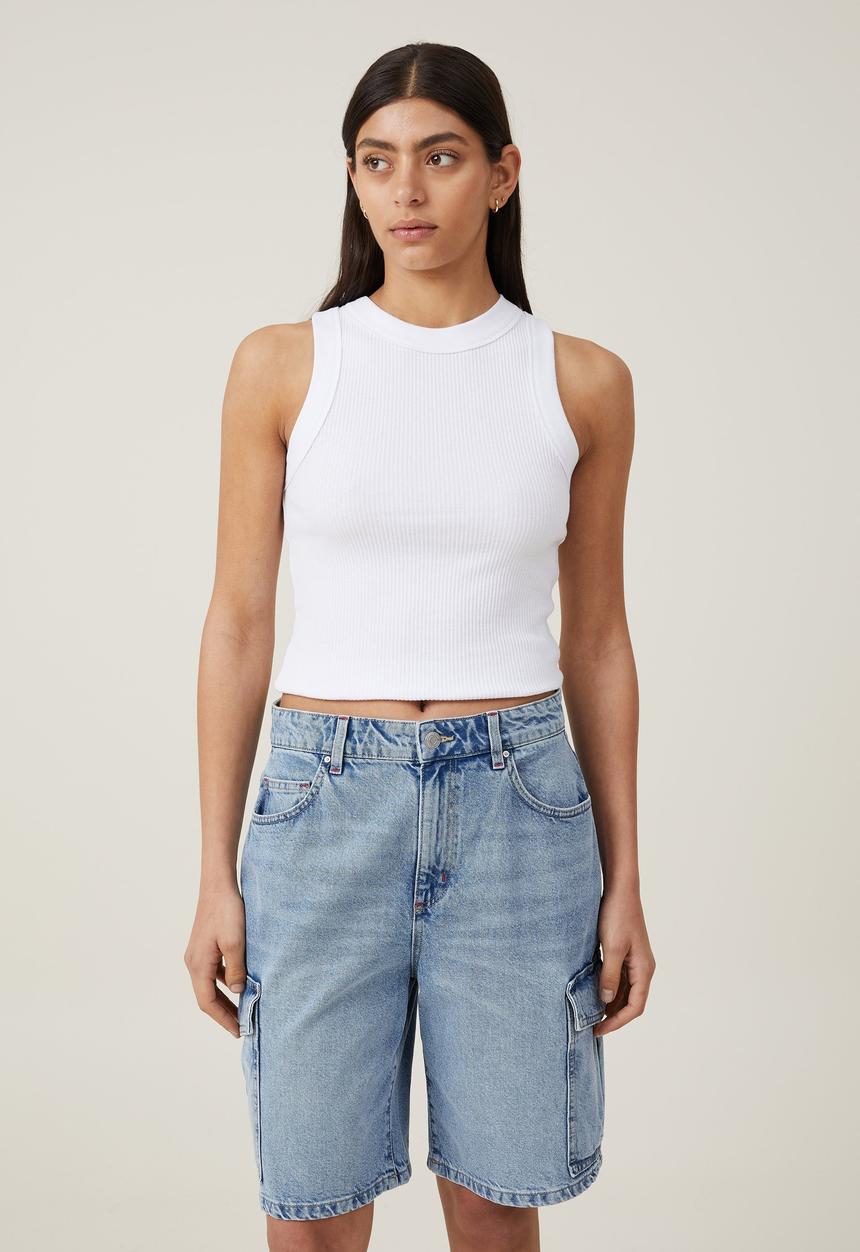 Cotton On - Super baggy cargo denim jort - bells blue