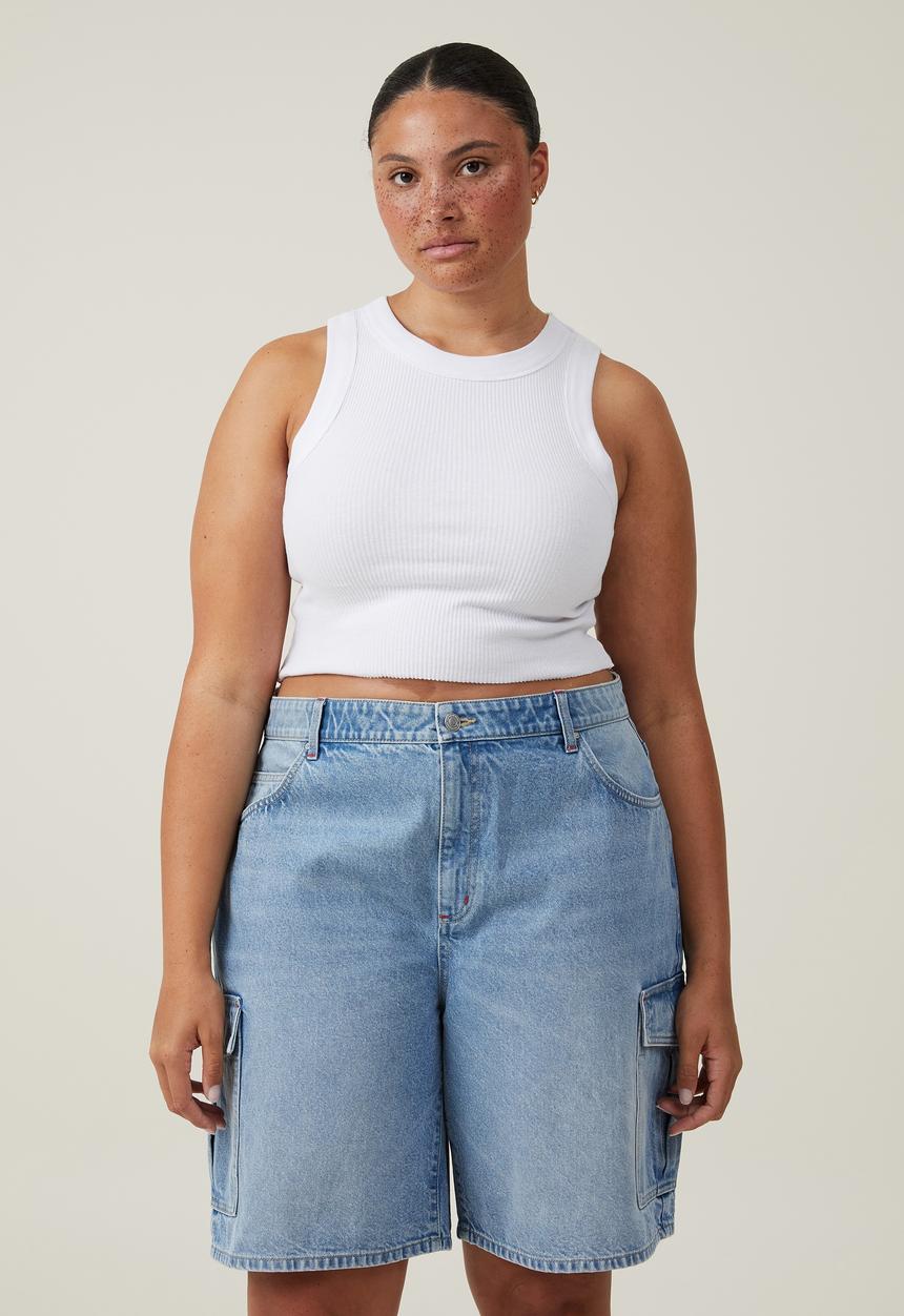 Cotton On - Plus super baggy cargo denim jort - bells blue