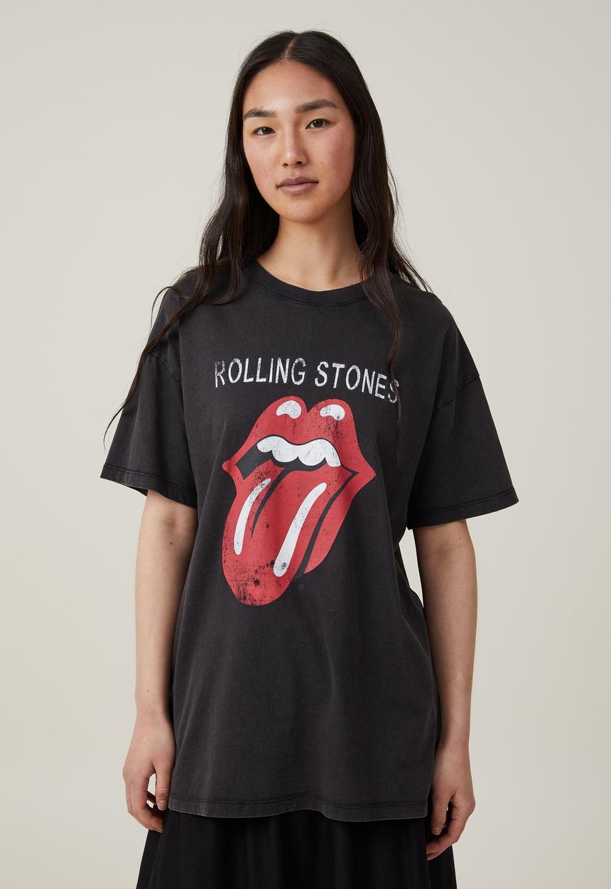 Cotton On - Oversized rolling stones music tee - rolling stones tongue/black
