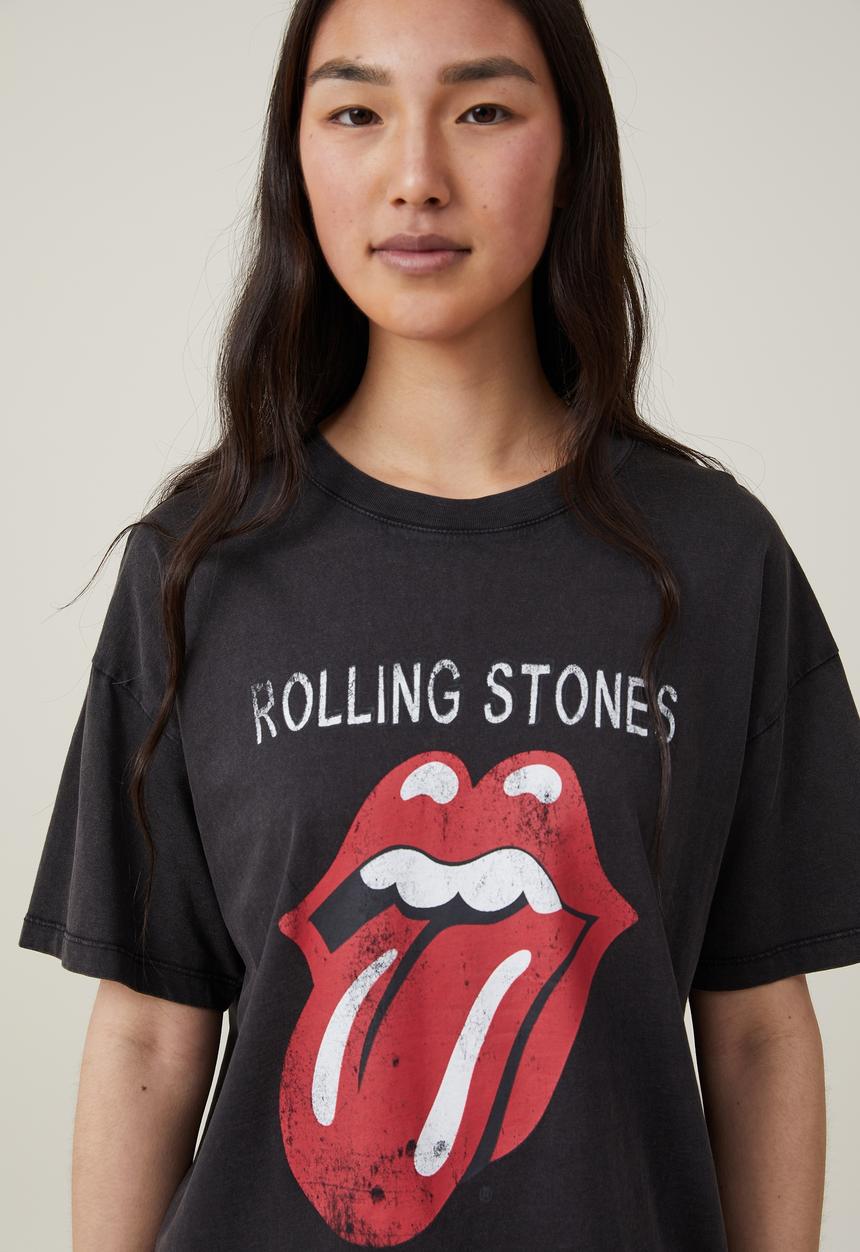 Cotton On - Oversized rolling stones music tee - rolling stones tongue/black