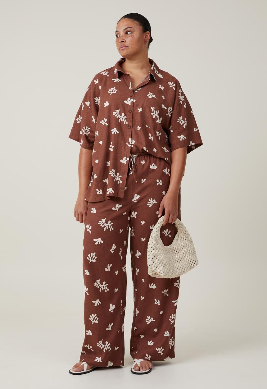Cotton On - Plus haven wide leg pant - bottle brown coral