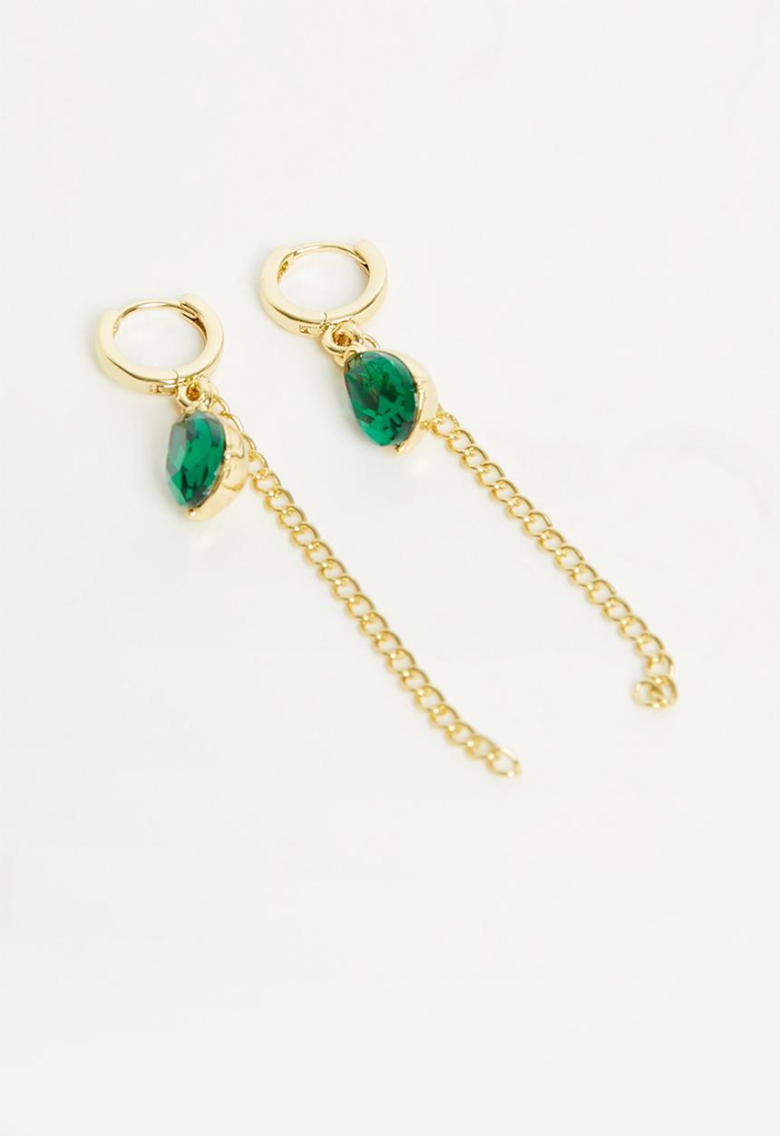 Rubi - Mid charm earring - gold plated emerald chain drop
