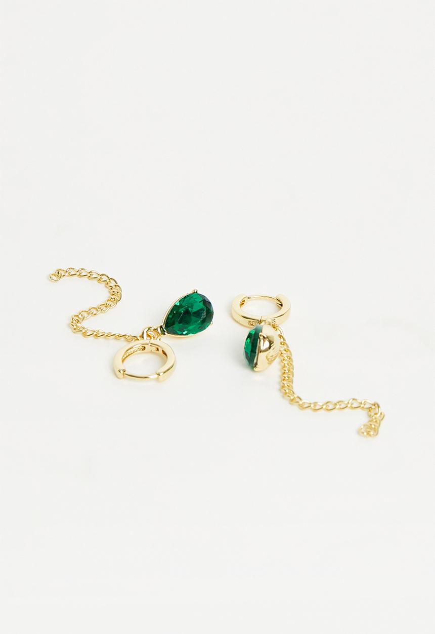 Rubi - Mid charm earring - gold plated emerald chain drop