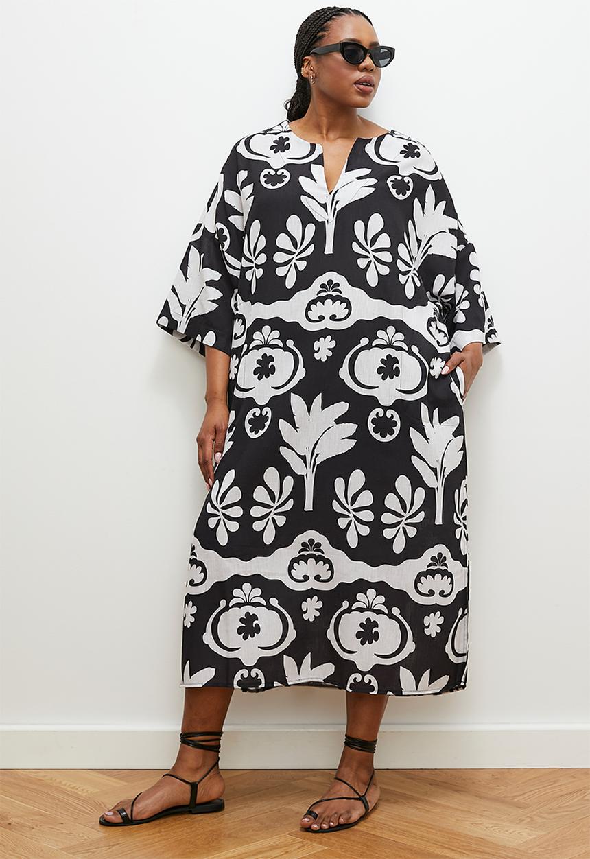 edit - Printed tee midi dress - mono tropical