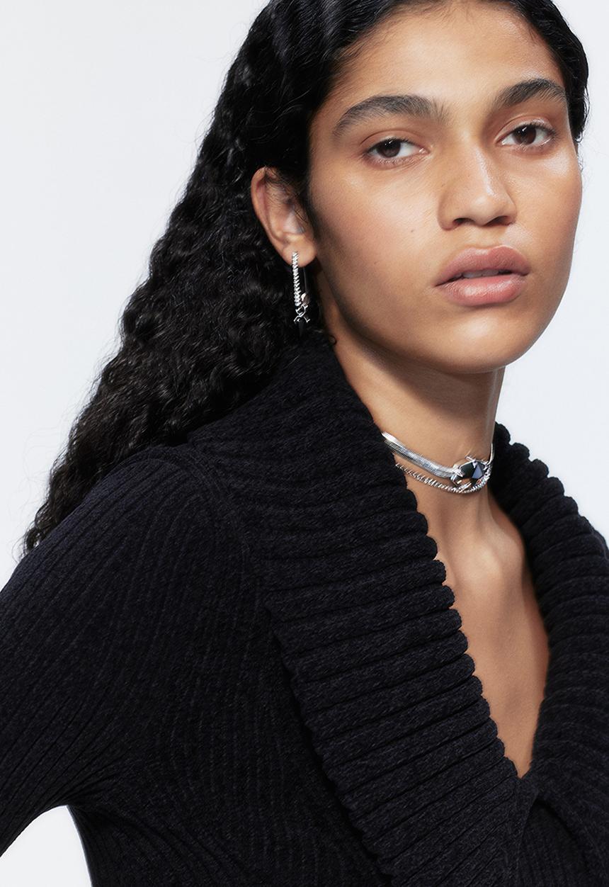 H&M - H&M Studio: Stone necklace - silver-coloured/deep purple