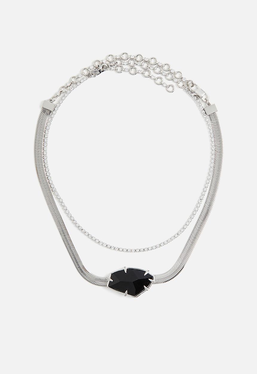 H&M - H&M Studio: Stone necklace - silver-coloured/deep purple