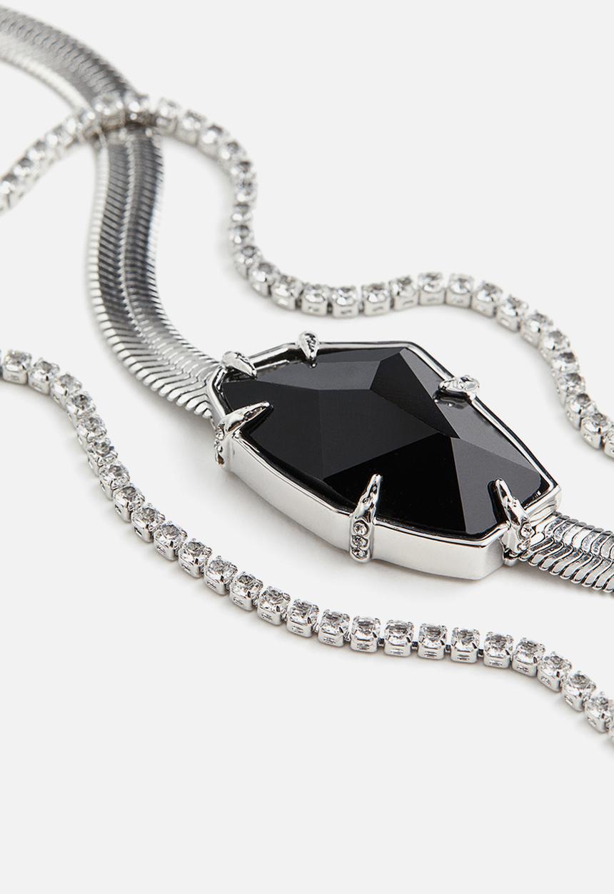 H&M - H&M Studio: Stone necklace - silver-coloured/deep purple