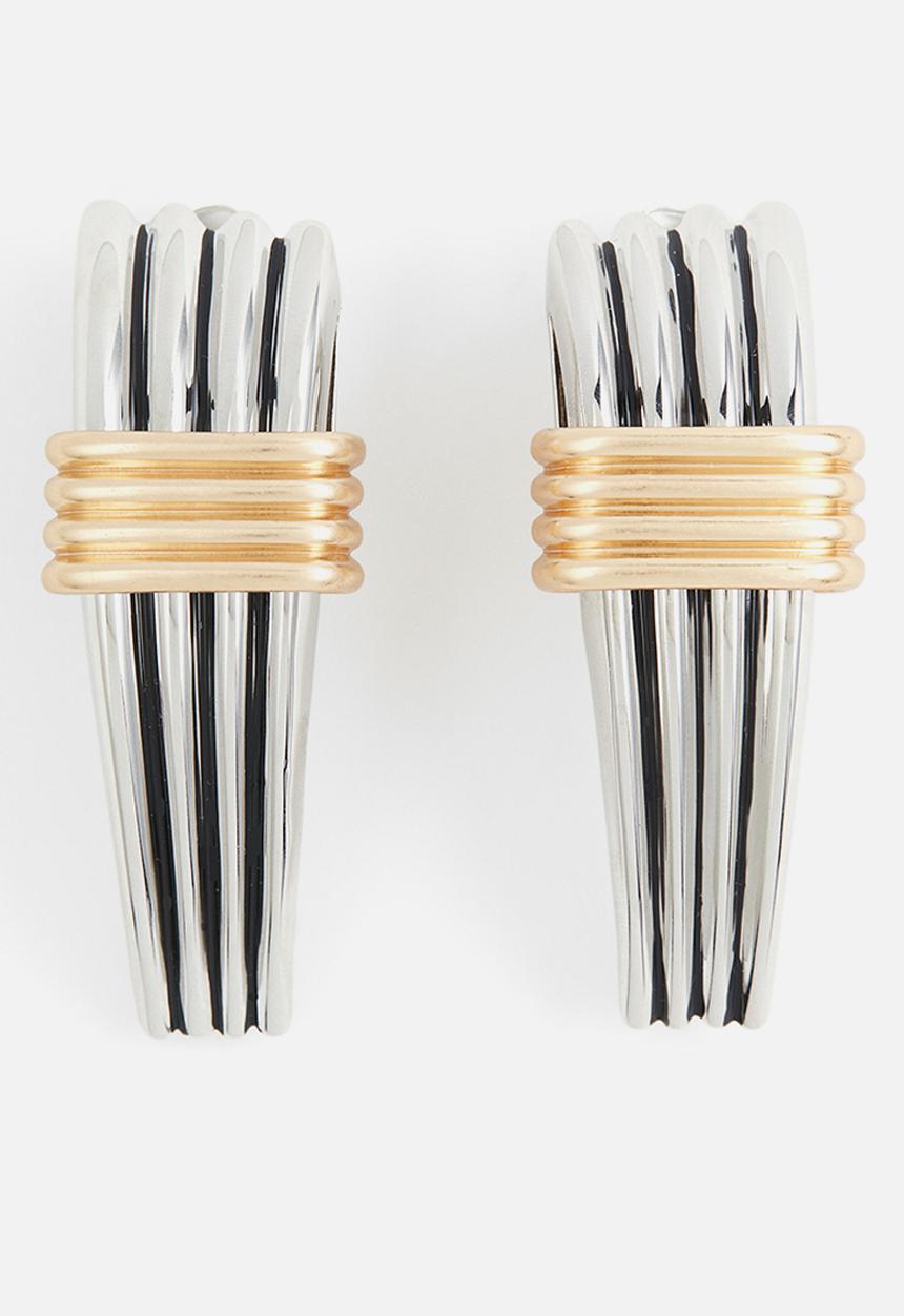 H&M - H&M Studio: Two-toned fluted clip earrings - silver-coloured/gold-colo