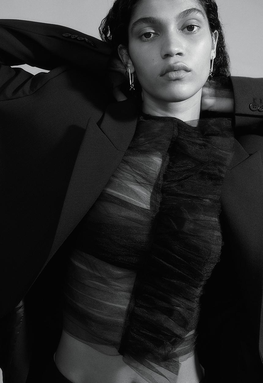 H&M - H&M Studio: Frilled tulle top - midnight black 