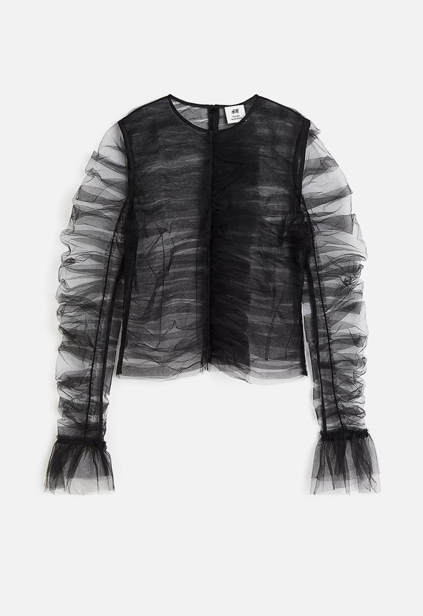 H&M - H&M Studio: Frilled tulle top - midnight black 