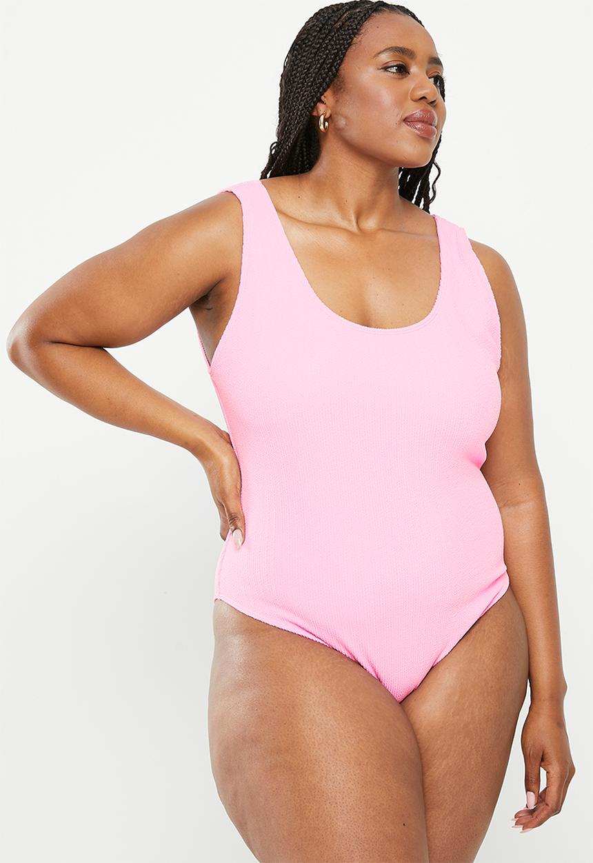 Cotton On - Plus scoop back one piece cheeky - pink fizz crinkle