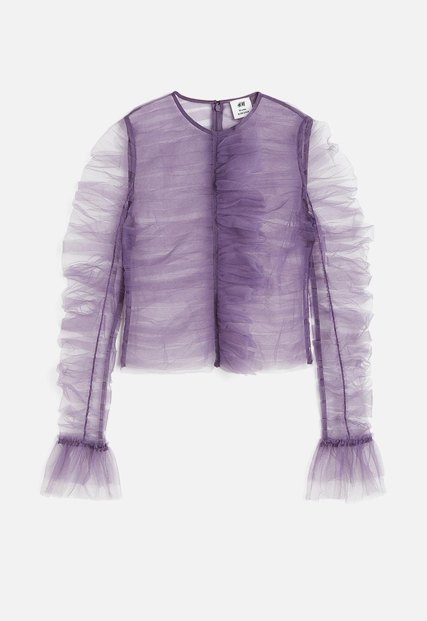 H&M - H&M Studio: Frilled tulle top - dark mauve