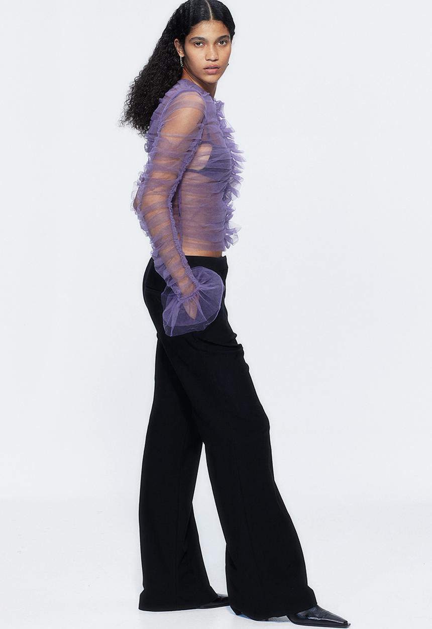 H&M - H&M Studio: Frilled tulle top - dark mauve