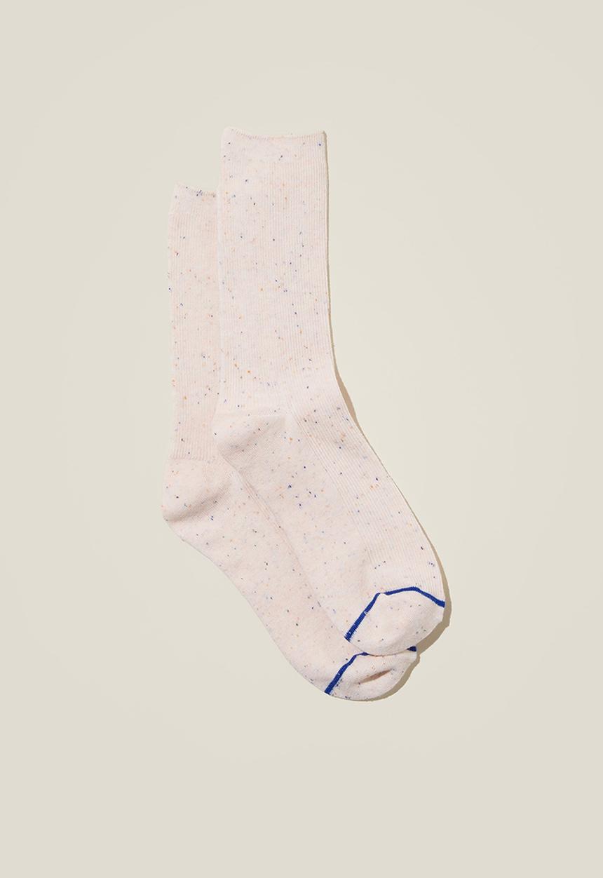 Cotton On - Fine ribbed crew sock - peach fleck