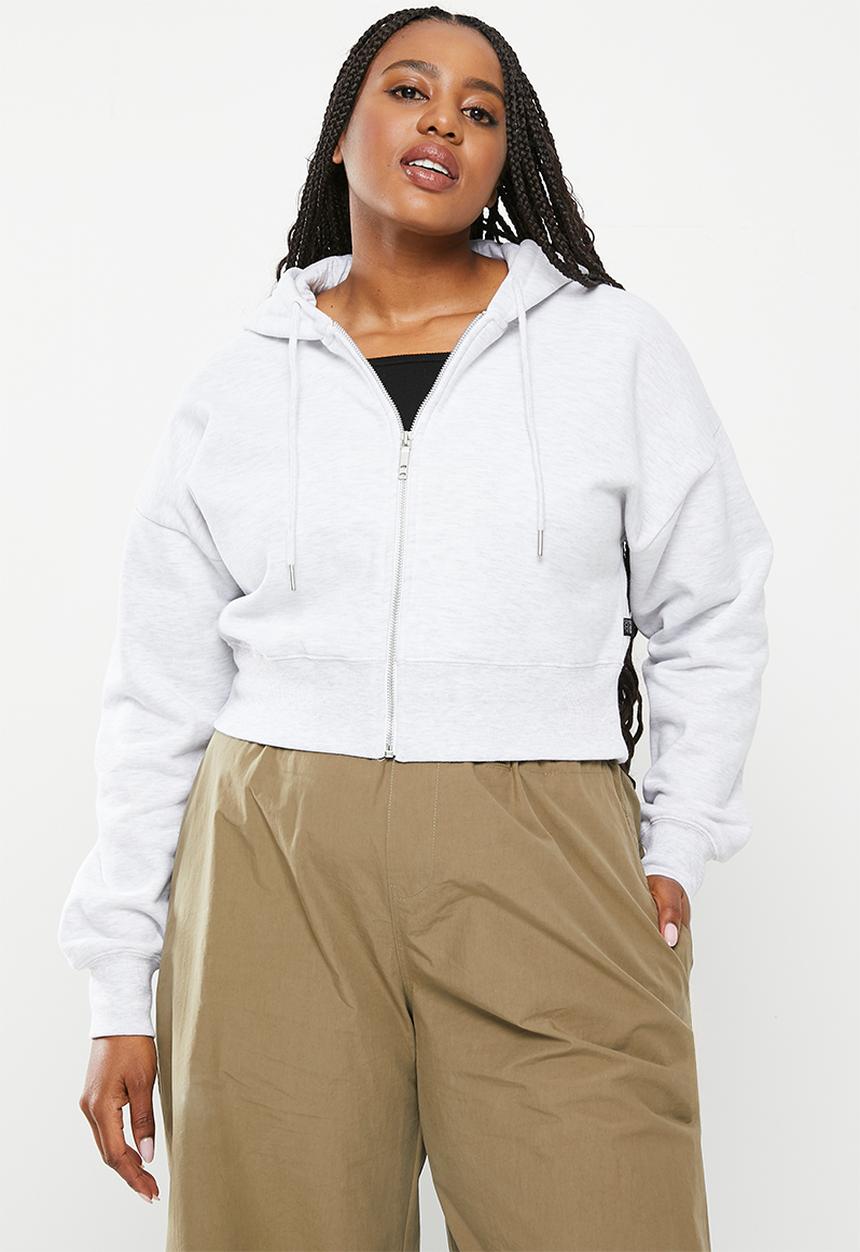 Cotton On - Plus plush cropped long sleeve zip through - cloudy grey marle