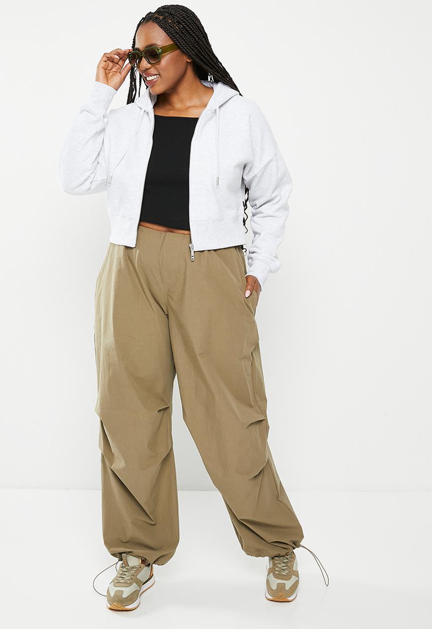 Cotton On - Plus plush cropped long sleeve zip through - cloudy grey marle