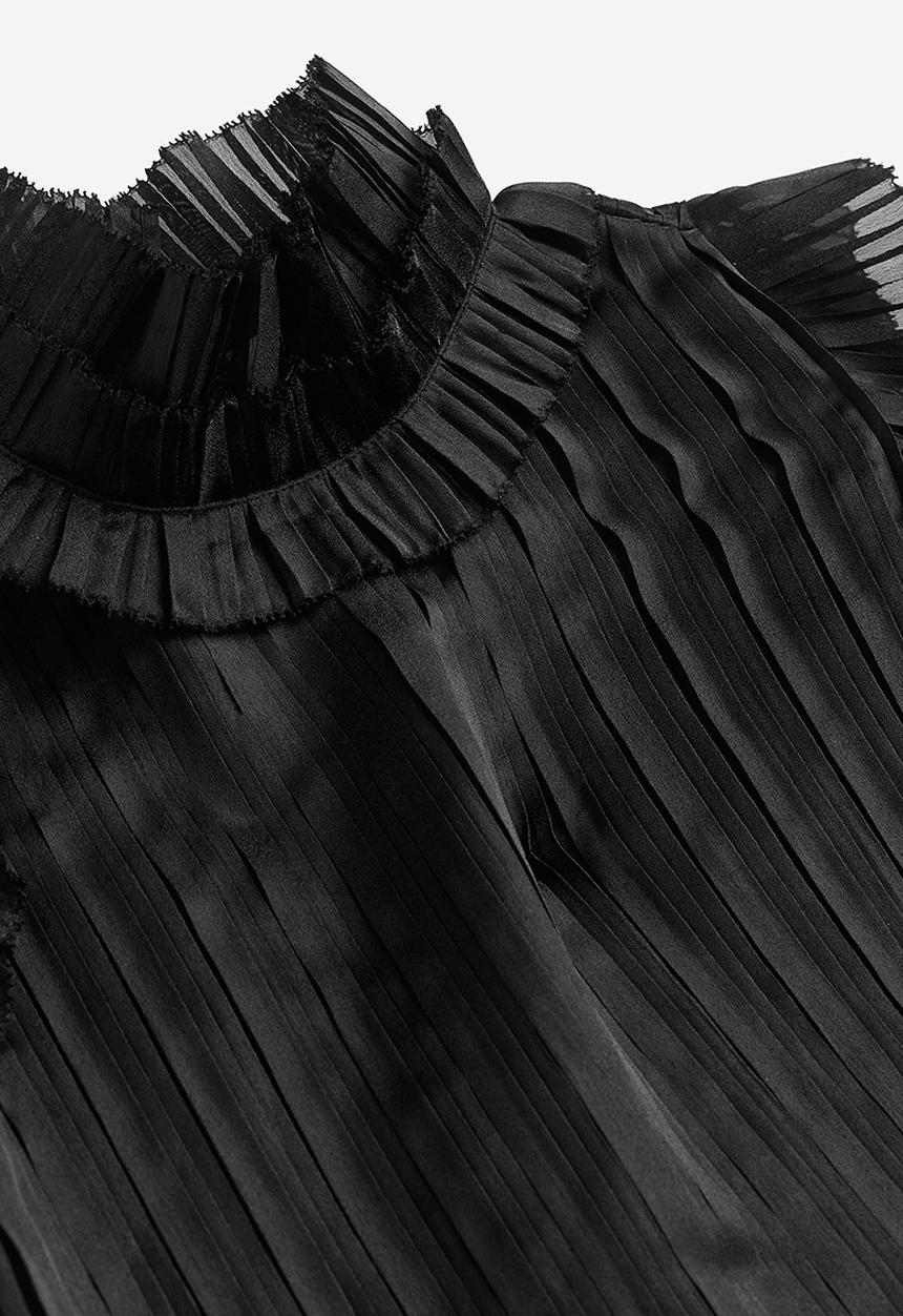H&M - H&M Studio: Frilled pleated top - midnight black