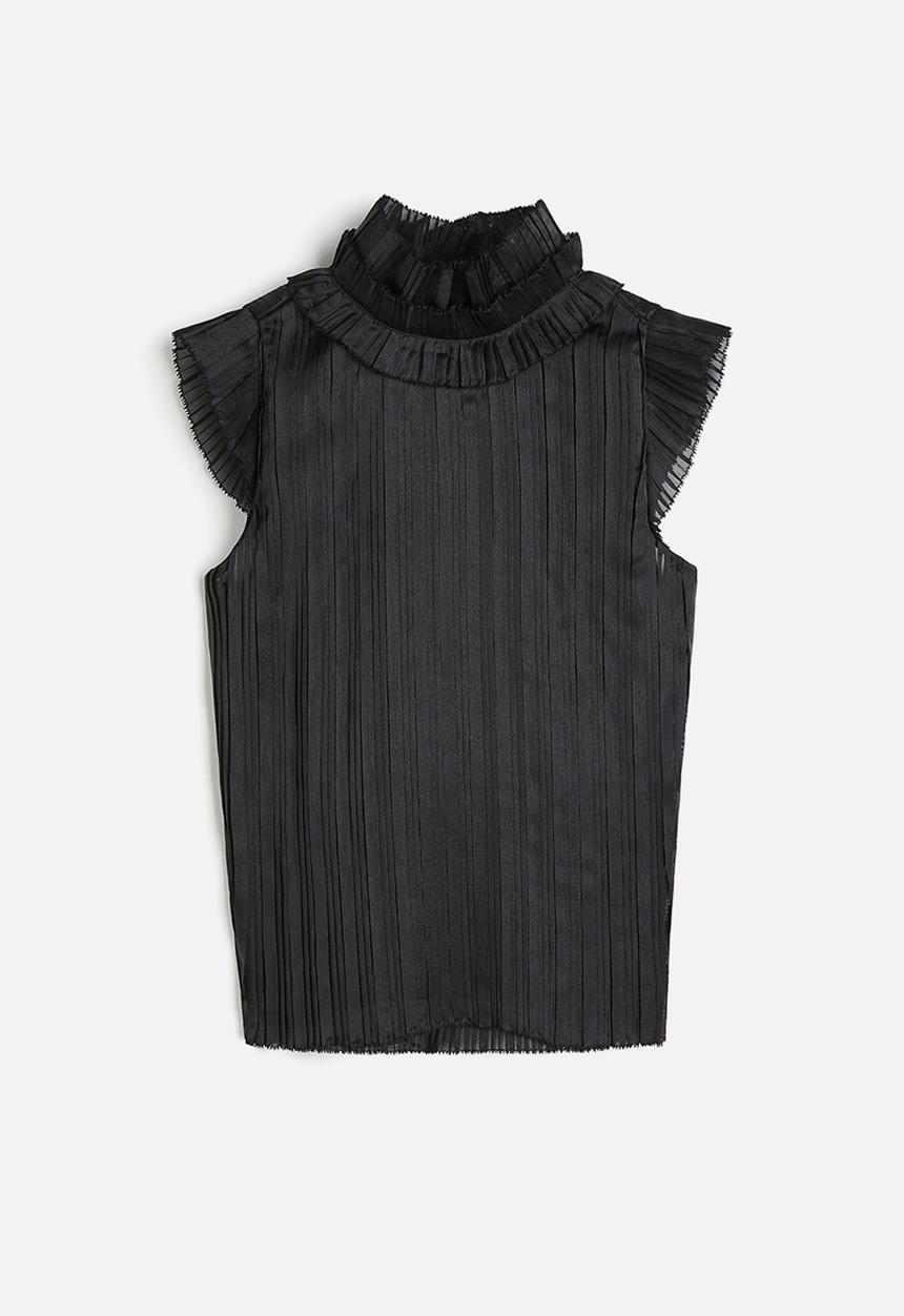 H&M - H&M Studio: Frilled pleated top - midnight black