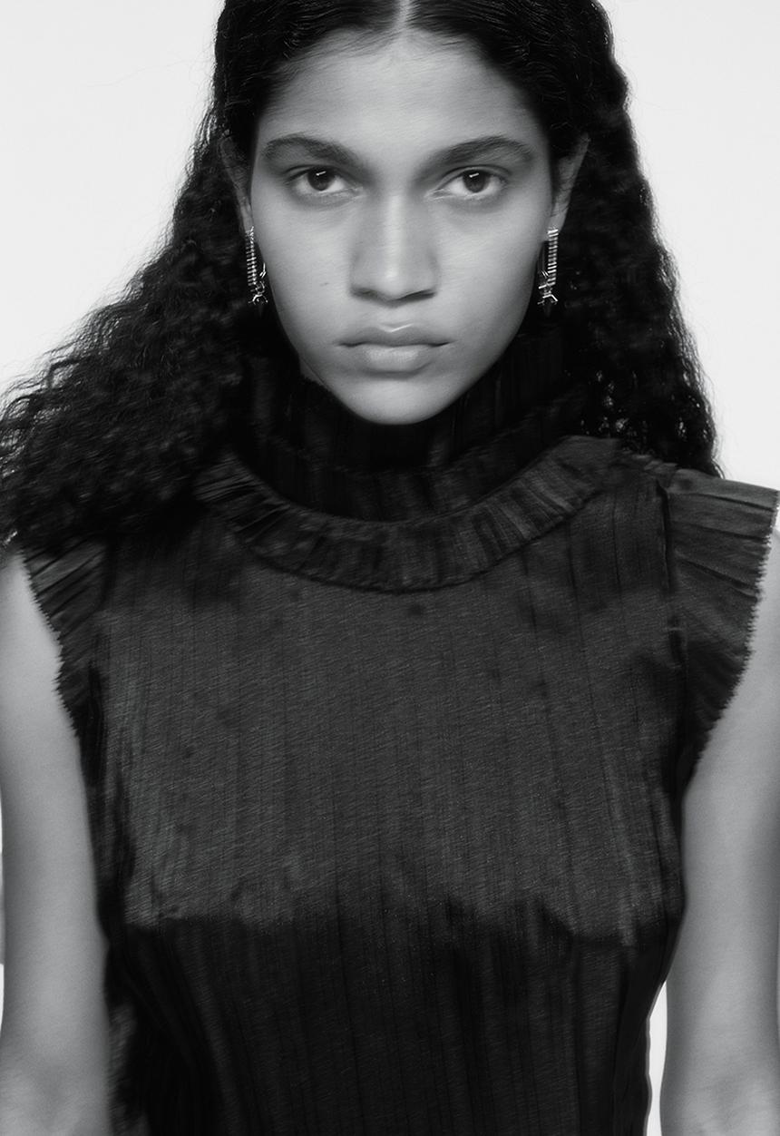 H&M - H&M Studio: Frilled pleated top - midnight black