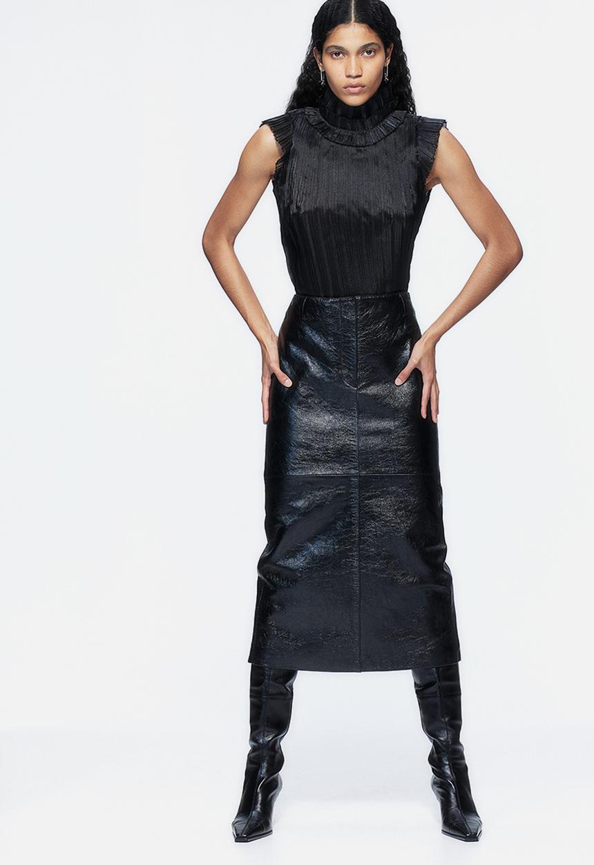 H&M - H&M Studio: Frilled pleated top - midnight black
